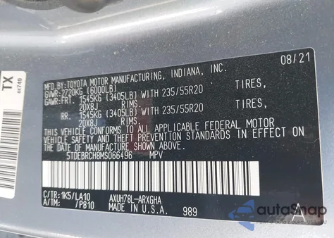 2021 Toyota Highlander Hybrid Platinum z USA, uszkodzony, nr VIN 5TDEBRCH8MS066496